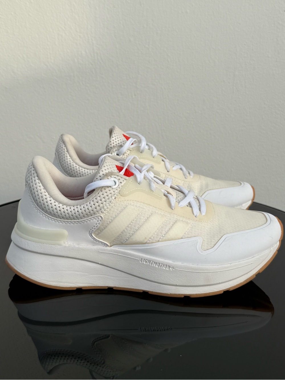 adidas Originals Women’s Cream and White Platform Sneakers with Gum Outsole